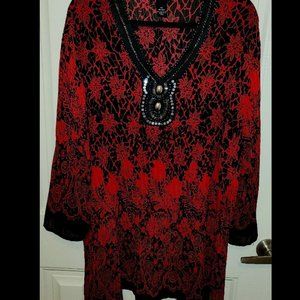 Maggie Barnes Lovely Floral Crinkle Shirt 3/4 Sleeves
